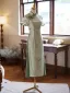 Chinese style Sage Green Printing Summer Tea-length Cheongsam 2024 Trumpet / Mermaid High Neck Short Sleeve