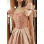 Élégant Rougissant Rose Perlage Paillettes Robe De Bal 2023 Princesse Encolure Carrée Noeud Manches Courtes Dos Nu Longue Promo Robe De Ceremonie