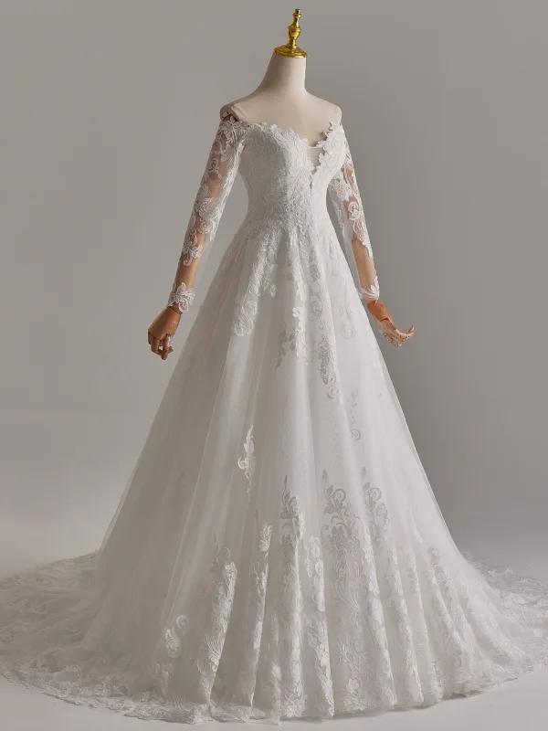 Élégant Blanche En Dentelle Fleur Robe De Mariée 2025 Robe Boule De l'épaule Manches Longues Dos Nu Train De Balayage