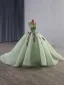 Luxury / Gorgeous Sage Green Beading Pearl Sequins Appliques Lace Flower Prom Dresses 2025 Ball Gown V-Neck Sleeveless Backless Chapel Train