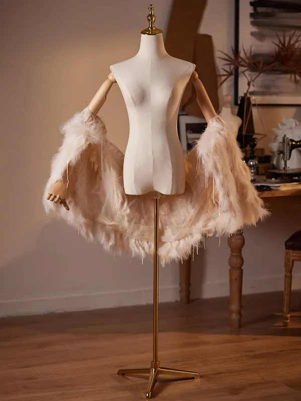 High-end Jaw-dropping Champagne Handmade  Feather Tassel Evening Party shawl 2026