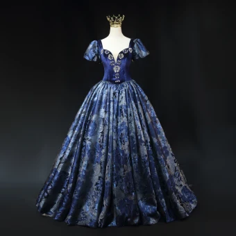 Vintage Originale Océan Bleu Robe De Bal 2023 Robe Boule Faux Diamant Encolure Carrée Gonflée Manches Courtes Dos Nu Longue Promo Robe De Ceremonie