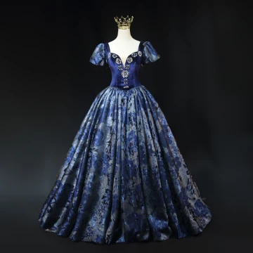 Vintage Retro Ocean Blue Prom Dresses 2023 Ball Gown Rhinestone Square Neckline Puffy Short Sleeve Backless Floor Length Long Prom Formal Dresses
