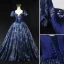 Vintage / Retro Ocean Blue Prom Dresses 2023 Ball Gown Rhinestone Square Neckline Puffy Short Sleeve Backless Floor-Length / Long Prom Formal Dresses