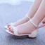 Modest / Simple White Satin Pearl Ankle Strap Flat Wedding Shoes 2024 Pointed Toe Wedding Sandals