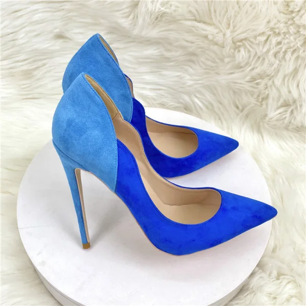 Mode Twee kleuren OL Koninklijk Blauw Suede Pumps 2022 12 cm Naaldhakken / Stiletto Spitse Neus Pumps Hoge Hakken
