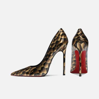 Exagéré Noire Doré Imprimé Léopard Soirée Escarpins 2025 Cuir 10 Cm Talons Aiguilles À Bout Pointu Escarpins Talons Hauts