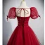 Chic / Belle Bordeaux Robe De Bal 2022 Princesse Encolure Carrée Paillettes Gonflée Manches Courtes Dos Nu Noeud Longue Promo Robe De Ceremonie