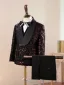 Scintillantes Bordeaux Paillettes Manches Longues 5 pièces Costume Garçon Mariage 2025 Manteau Pantalon Chemise Cravate Gilet