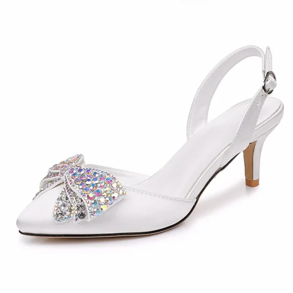 Charming White Rhinestone Bow Evening Party Womens Sandals 2026 6 cm Stiletto Heels Pointed Toe Sandals High Heels