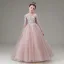 Elegant Blushing Pink Beading Rhinestone Lace Flower Birthday Flower Girl Dresses 2025 Ball Gown Scoop Neck Long Sleeve Floor-Length / Long