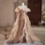 Glitzernden Charmant Gold Perlenstickerei Pailletten Gespaltete Front Fallende Rüsche Ballkleider 2024 Meerjungfrau Off Shoulder Kurze Ärmel Rückenfreies Sweep / Pinsel Zug Ball