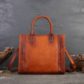 Vintage Retro Modest Simple Brown Street Wear Leather Handbag Women S Bags 2023