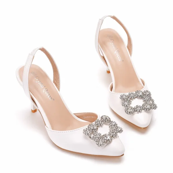 Chic / Beautiful White Rhinestone Wedding Shoes 2022 7 cm Stiletto Heels Pointed Toe Wedding High Heels