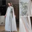 Chinese style Ivory Beading Lace Flower Evening Dresses  Cheongsam 2022 A-Line / Princess High Neck Long Sleeve Split Front Floor-Length / Long Cheongsam / Qipao