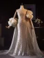 Luxe Scintillantes Champagne Paillettes Robe De Soirée 2026 Trompette / Sirène Bustier Gonflée Manches Courtes Dos Nu Train De Balayage Robe De Ceremonie