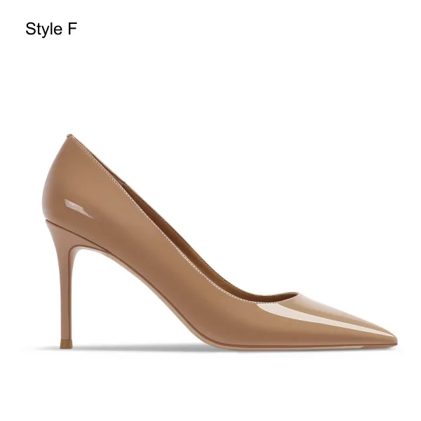 Schöne Nude Handgefertigt Lackleder Ball Pumps 2024 Leder 8 cm Stilettos Spitzschuh Pumps Hochhackige