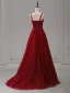 Bling Bling Burgundy Beading Sequins Evening Dresses 2026 A-Line / Princess Spaghetti Straps Sleeveless Backless Sweep Train