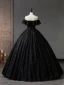 Charming Black Pearl Sequins Prom Dresses 2023 Ball Gown Off-The-Shoulder Short Sleeve Backless Floor-Length / Long Prom Formal Dresses