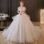 Vintage / Retro Charming Ivory Beading Sequins Wedding Dresses 2022 Ball Gown Off-The-Shoulder Short Sleeve Backless Royal Train Wedding