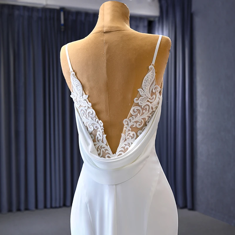 High-End White Satin Lace Flower Wedding Dresses 2023 Trumpet Mermaid Spaghetti Straps
