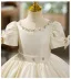 Elegant Ivory Pearl Rhinestone Birthday Flower Girl Dresses 2025 Ball Gown Scoop Neck Puffy Short Sleeve Floor-Length / Long