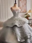 Vintage / Retro Quinceañera Grey Cascading Ruffles Ruffle Prom Dresses 2024 Ball Gown Strapless Sleeveless Backless Sweep Train Prom Formal Dresses