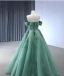 High-end Sage Green Beading Prom Dresses 2024 Ball Gown Off-The-Shoulder Sleeveless Backless Floor-Length / Long Prom Formal Dresses