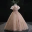 Sparkly Champagne Beading Lace Flower Sequins Birthday Flower Girl Dresses 2022 Ball Gown Scoop Neck Short Sleeve Floor-Length / Long Flower Girl Dresses