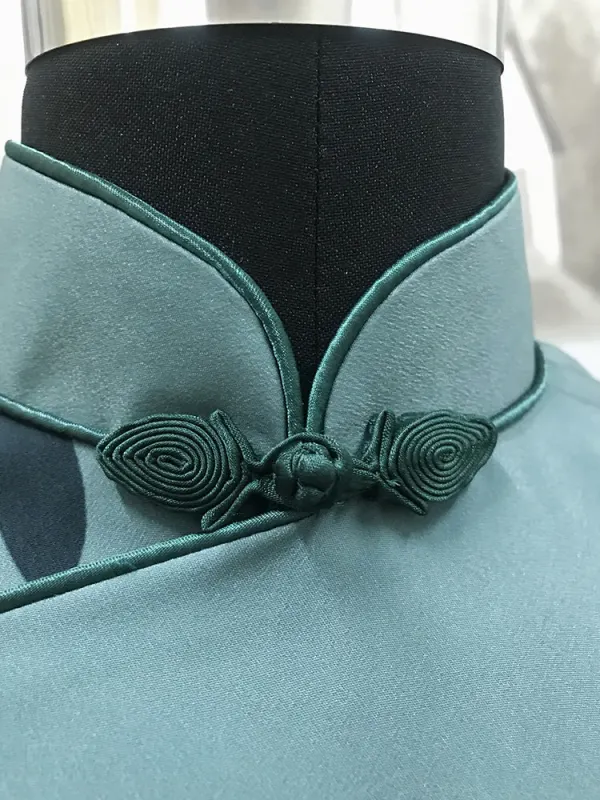 Chinese style Mint Green Tea-length Evening Party Cheongsam 2026 Trumpet / Mermaid High Neck Short Sleeve