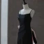 Fashion Black Satin Split Front Evening Dresses 2023 Trumpet / Mermaid Spaghetti Straps Sleeveless Backless Bow Floor-Length / Long Evening Party Formal Dresses