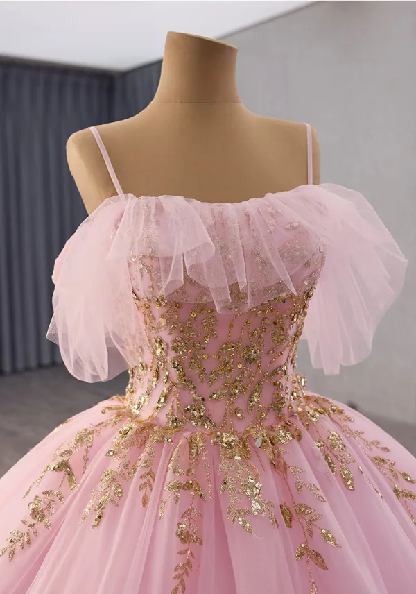 Luxury / Gorgeous Blushing Pink Beading Sequins Prom Dresses 2025 Ball Gown Spaghetti Straps Sleeveless Backless Chapel Train Prom Formal Dresses