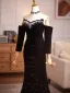 Elegant Black Sequins Pearl Velvet Evening Dresses 2026 Trumpet / Mermaid Off-The-Shoulder 1/2 Sleeves Backless Sweep Train Evening Party Formal Dresses