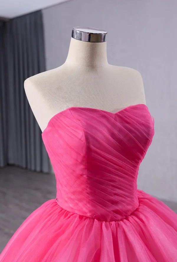 Fashion Fuchsia Cascading Ruffles Prom Dresses Ball Gown 2024 Strapless Sleeveless Backless Floor-Length / Long Prom Formal Dresses