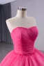 Fashion Fuchsia Cascading Ruffles Prom Dresses Ball Gown 2024 Strapless Sleeveless Backless Floor-Length / Long Prom Formal Dresses