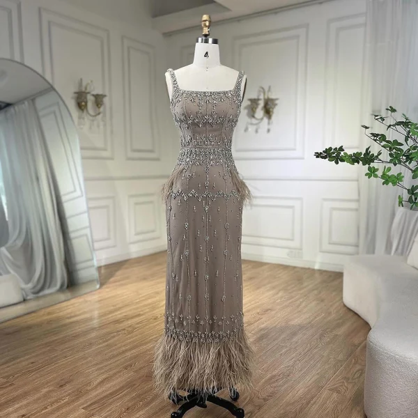 Elegant High-end Coffee Beading Rhinestone Prom Dresses 2024 Empire Square Neckline Sleeveless Backless Tassel Floor-Length / Long Prom Formal Dresses