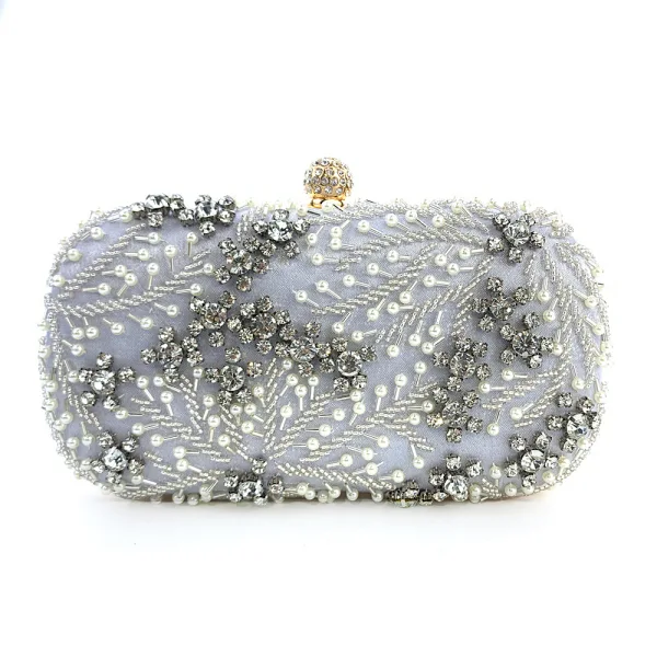 Scintillantes Argenté Fait main Perle Faux Diamant Soirée Pochette 2023
