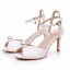 Modest / Simple White Pearl Ankle Strap Wedding Shoes 2024 8 cm Stiletto Heels Open / Peep Toe Wedding Sandals High Heels