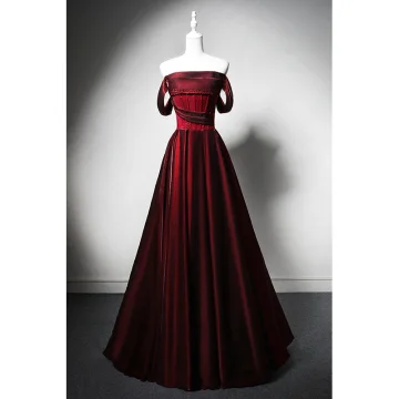 Elegant Burgundy Beading Prom Dresses 2024 A Line Princess Strapless Sleeveless Backless Floor Length Long Satin Prom Formal Dresses