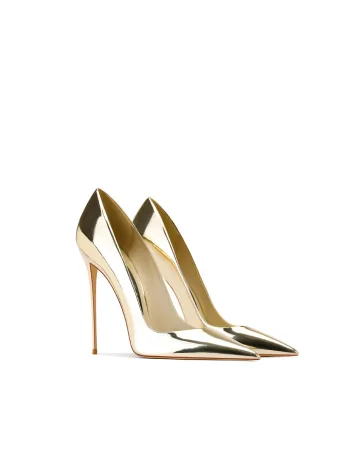 Sexy Gold Evening Party Pumps 2024 Leather 10 Cm Stiletto Heels Pointed Toe Pumps High Heels