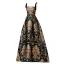 Vintage / Retro Black Gold Printing Satin Prom Dresses 2022 A-Line / Princess Spaghetti Straps Sleeveless Backless Floor-Length / Long Prom Formal Dresses