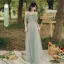 Modest / Simple Sage Green Lace Bridesmaid Dresses 2022 A-Line / Princess Short Sleeve Backless Floor-Length / Long Bridesmaid