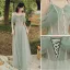 Modest / Simple Sage Green Lace Bridesmaid Dresses 2022 A-Line / Princess Short Sleeve Backless Floor-Length / Long Bridesmaid