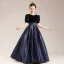 Vintage / Retro Satin Black Birthday Prom Flower Girl Dresses 2022 A-Line / Princess Scoop Neck Short Sleeve Floor-Length / Long Flower Girl Dresses