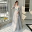 Modest / Simple Grey Spotted Bridesmaid Dresses 2022 A-Line / Princess Puffy Short Sleeve Backless Floor-Length / Long Bridesmaid Formal Dresses Bridesmaid Dresses