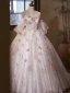 Flower Fairy White Beading Appliques Rhinestone Light Wedding Dresses Prom Dresses 2024 Ball Gown Off-The-Shoulder Short Sleeve Backless Floor-Length / Long Wedding