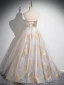 Fashion Gold Glitter Prom Dresses 2024 A-Line / Princess Spaghetti Straps Sleeveless Backless Floor-Length / Long Prom Formal Dresses