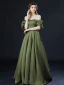 Vintage / Retro Olive Green Prom Dresses 2021 A-Line / Princess Square Neckline Crossed Straps Solid Color Satin Short Sleeve Formal Dresses Sweep Train
