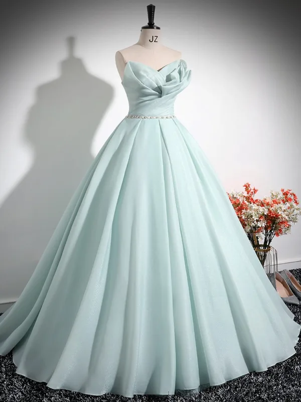 Chic / Beautiful Mint Green Prom Dresses 2024 A-Line / Princess Strapless Sleeveless Backless Floor-Length / Long Prom Formal Dresses