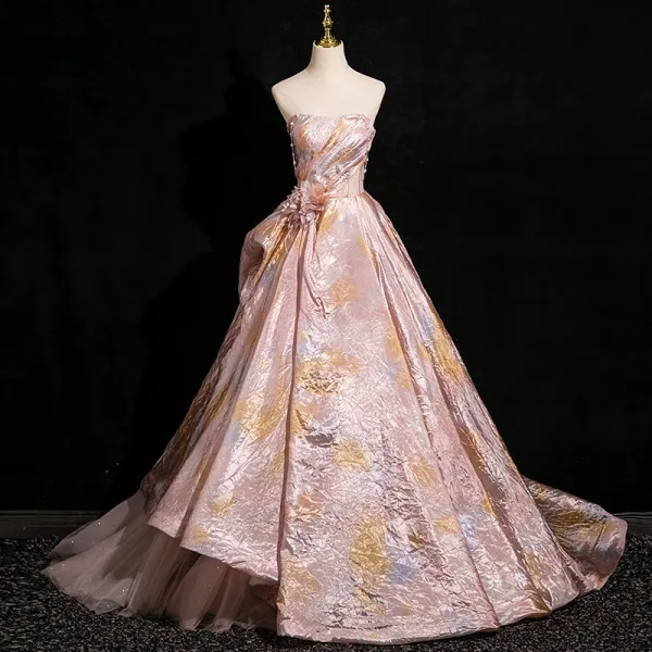 Mode Rougissant Rose Robe De Bal 2024 Robe Boule Bustier Sans Manches Dos Nu Longue Promo Robe De Ceremonie